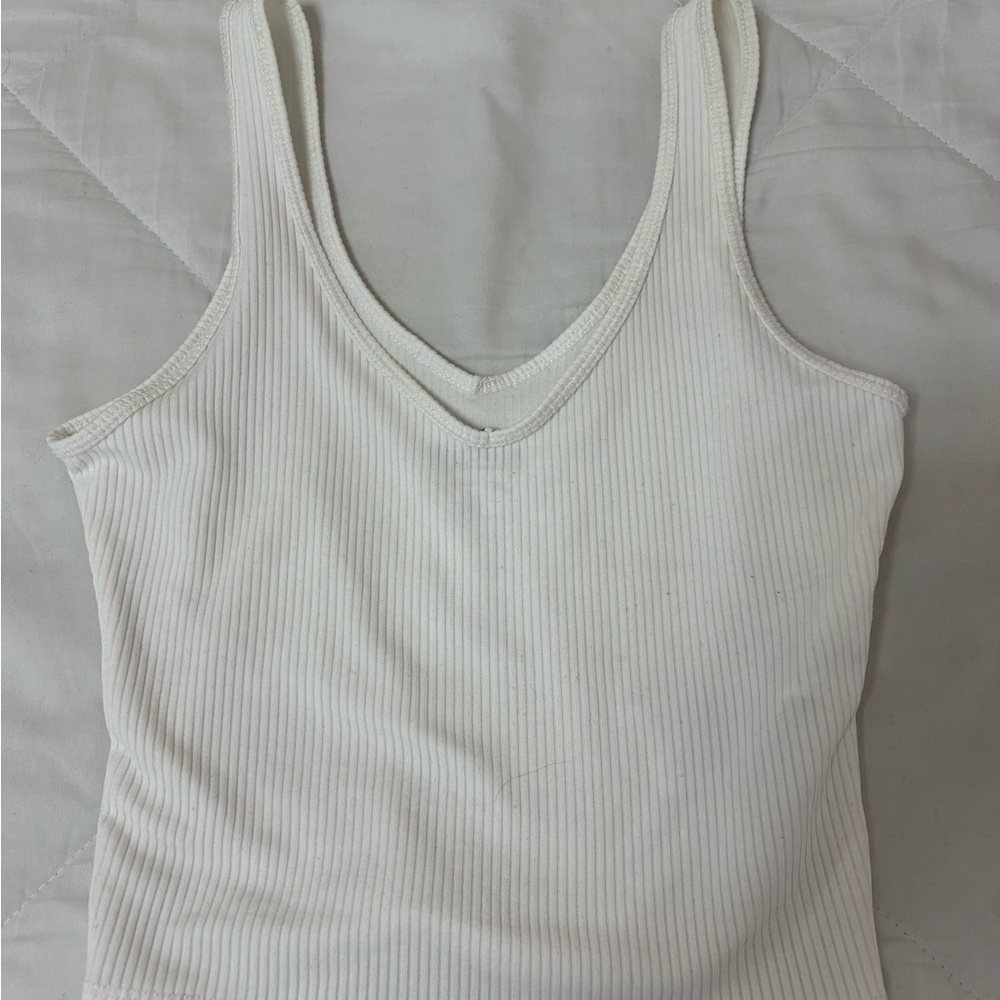 Hollister White Ribbed Fitted Tank Top